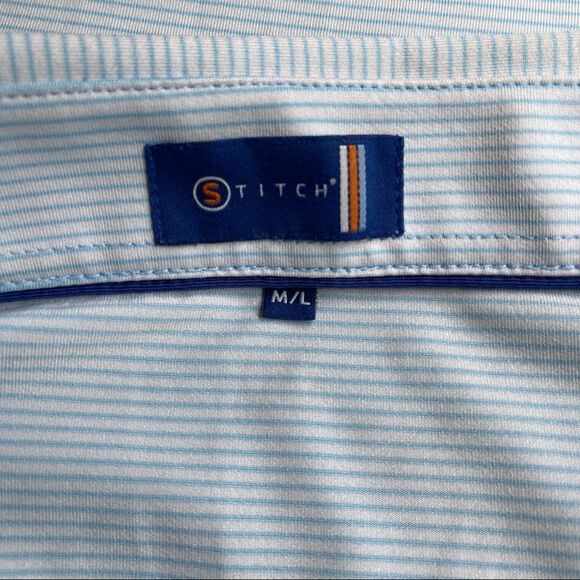 Stitch Caribbean Blue-White Striped Short Sleeve Polo in Size Large - Picture 2 of 6